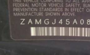 VIN prefix ZAMGJ45A0800