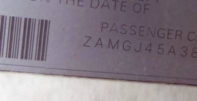VIN prefix ZAMGJ45A3800
