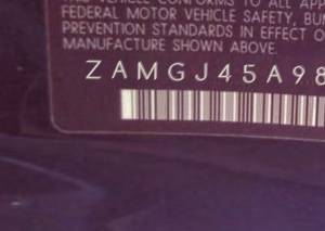 VIN prefix ZAMGJ45A9800