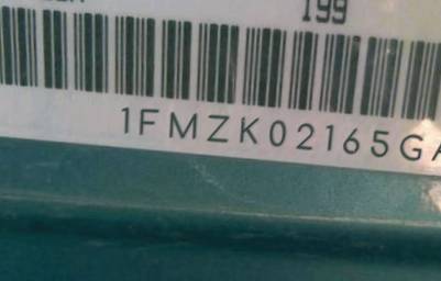 VIN prefix 1FMZK02165GA