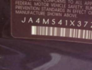 VIN prefix JA4MS41X37Z0