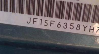 VIN prefix JF1SF6358YH7