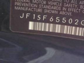 VIN prefix JF1SF65502G7
