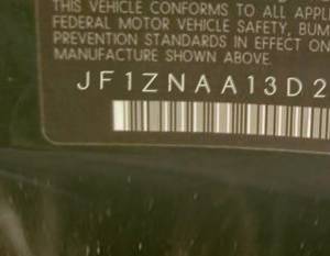 VIN prefix JF1ZNAA13D27
