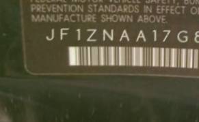 VIN prefix JF1ZNAA17G87