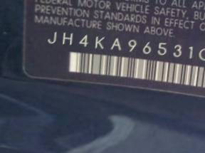 VIN prefix JH4KA96531C0