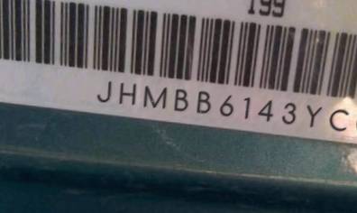 VIN prefix JHMBB6143YC0