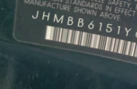 VIN prefix JHMBB6151YC0
