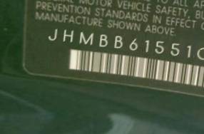 VIN prefix JHMBB61551C0