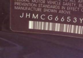 VIN prefix JHMCG6653YC0