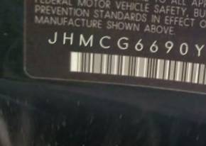 VIN prefix JHMCG6690YC0