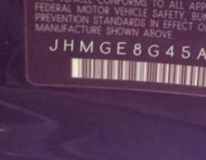 VIN prefix JHMGE8G45AS0