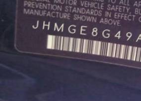 VIN prefix JHMGE8G49AS0