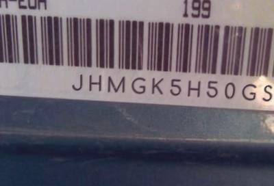 VIN prefix JHMGK5H50GS0
