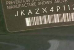 VIN prefix JKAZX4P117A0