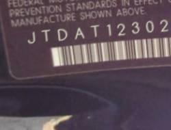 VIN prefix JTDAT1230202