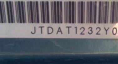VIN prefix JTDAT1232Y00