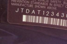 VIN prefix JTDAT1234302