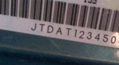VIN prefix JTDAT1234503