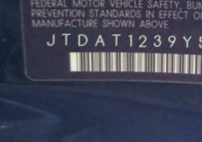 VIN prefix JTDAT1239Y50