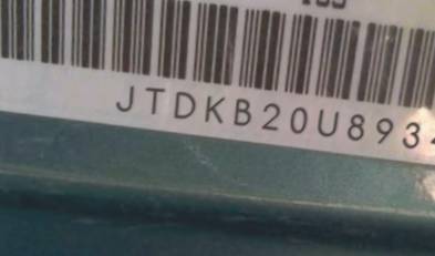 VIN prefix JTDKB20U8934