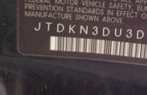 VIN prefix JTDKN3DU3D16