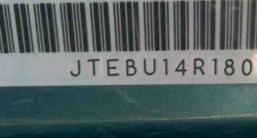 VIN prefix JTEBU14R1801