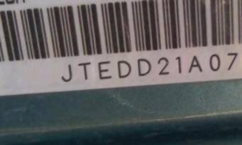 VIN prefix JTEDD21A0701