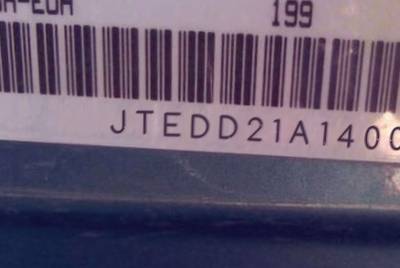VIN prefix JTEDD21A1400