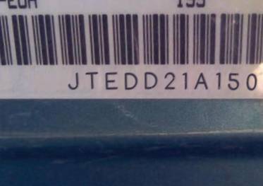 VIN prefix JTEDD21A1500