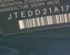 VIN prefix JTEDD21A1701
