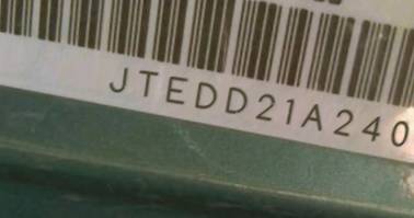 VIN prefix JTEDD21A2400