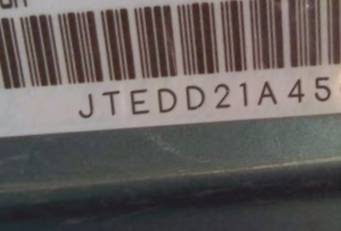 VIN prefix JTEDD21A4501