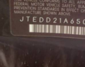 VIN prefix JTEDD21A6501