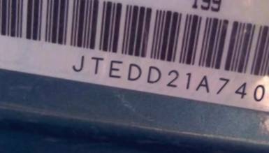 VIN prefix JTEDD21A7401