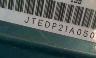 VIN prefix JTEDP21A0500