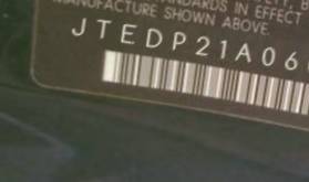 VIN prefix JTEDP21A0600