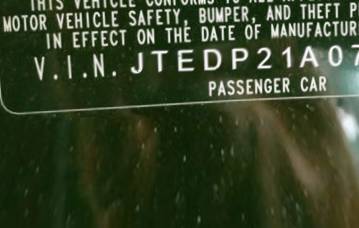 VIN prefix JTEDP21A0701