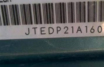 VIN prefix JTEDP21A1600