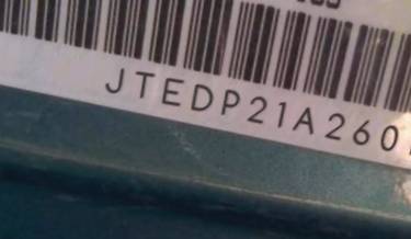 VIN prefix JTEDP21A2601