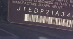 VIN prefix JTEDP21A3400