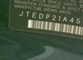 VIN prefix JTEDP21A4502