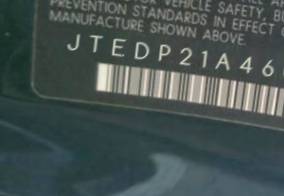 VIN prefix JTEDP21A4601