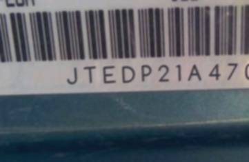 VIN prefix JTEDP21A4701