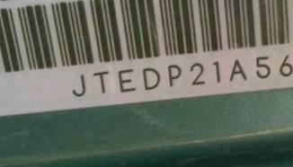 VIN prefix JTEDP21A5600