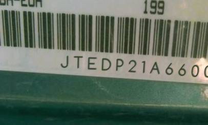 VIN prefix JTEDP21A6600