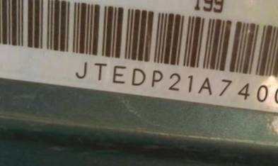 VIN prefix JTEDP21A7400