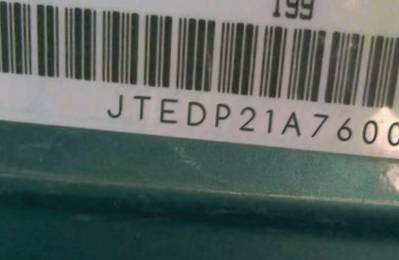 VIN prefix JTEDP21A7600