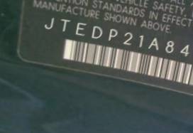 VIN prefix JTEDP21A8400