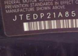 VIN prefix JTEDP21A8500